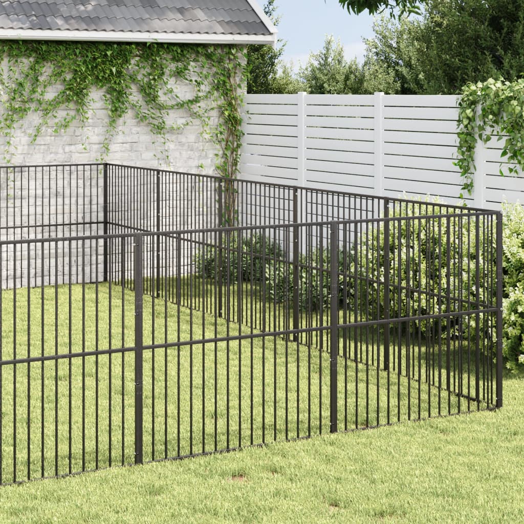 hundegård 20 paneler galvaniseret stål sort
