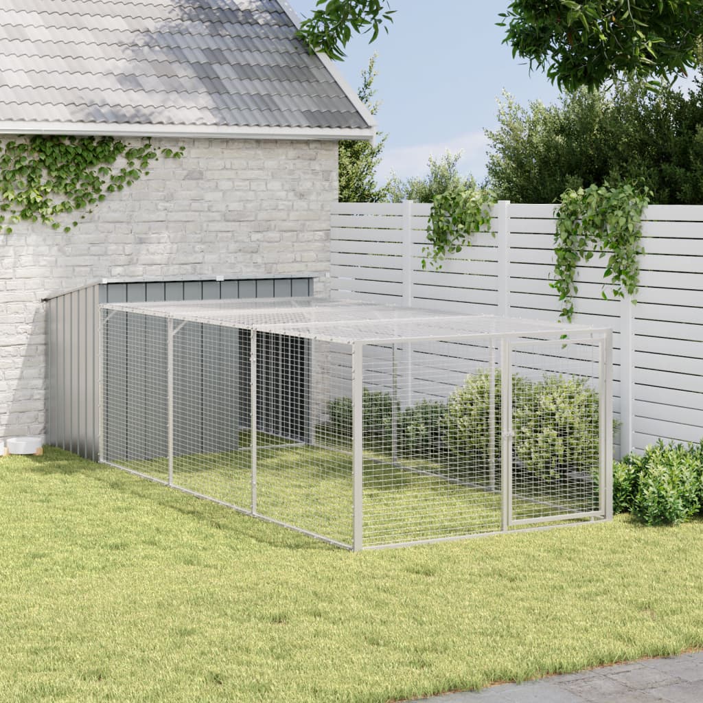 hundehus med løbegård antracit 153x396x110 cm galvaniseret stål