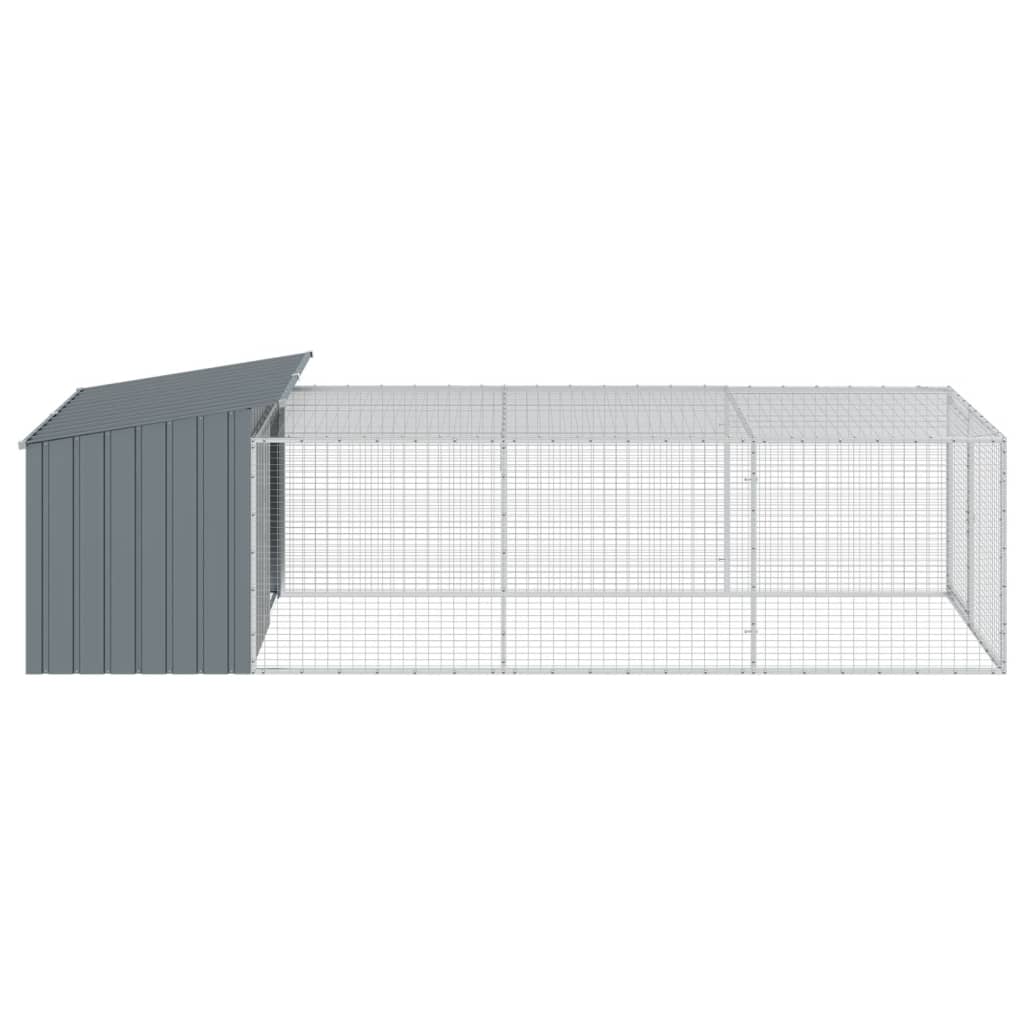 hundehus med løbegård antracit 153x396x110 cm galvaniseret stål