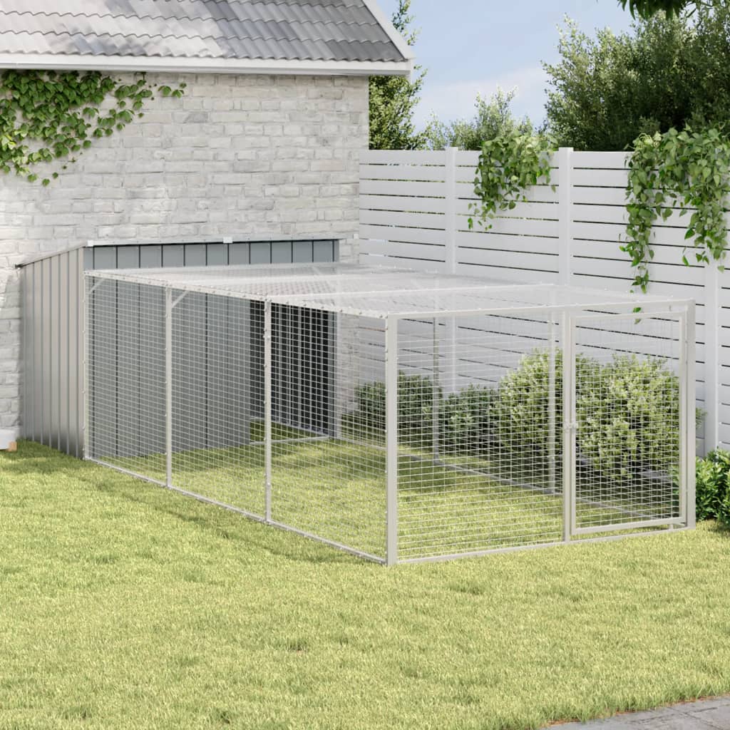 hundehus med løbegård antracit 153x396x110 cm galvaniseret stål
