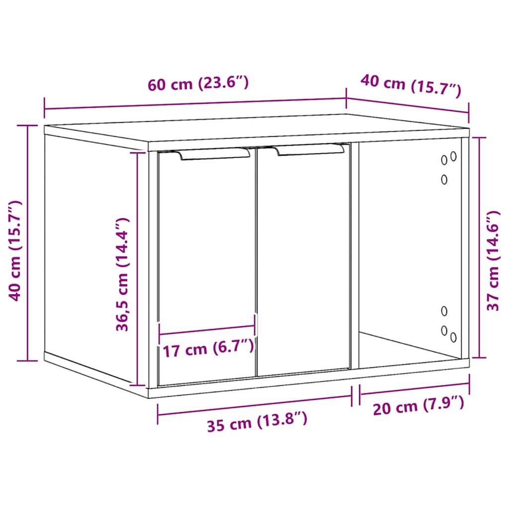 toiletskjuler kattebakke 60x40x40 cm konstrueret træ betongrå