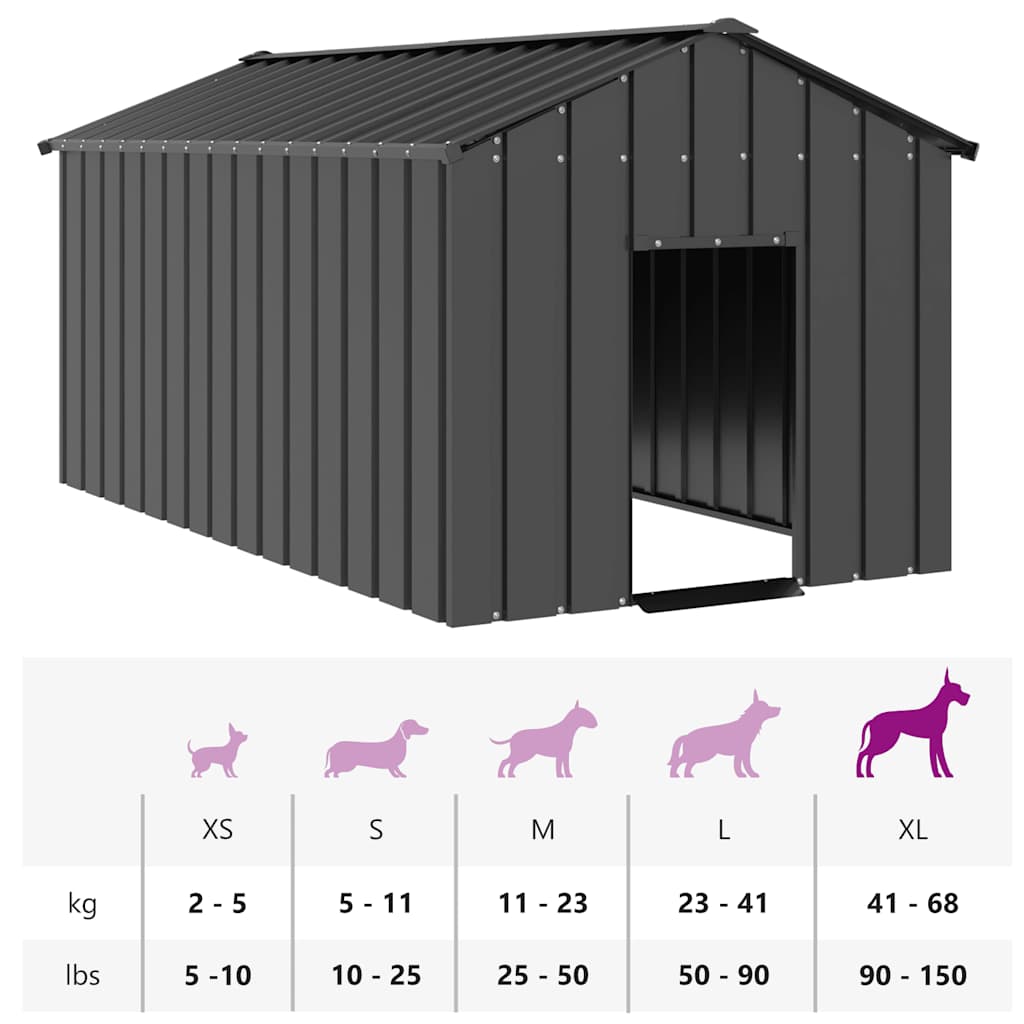 hundehus med tag 114x202x101 cm galvaniseret stål
