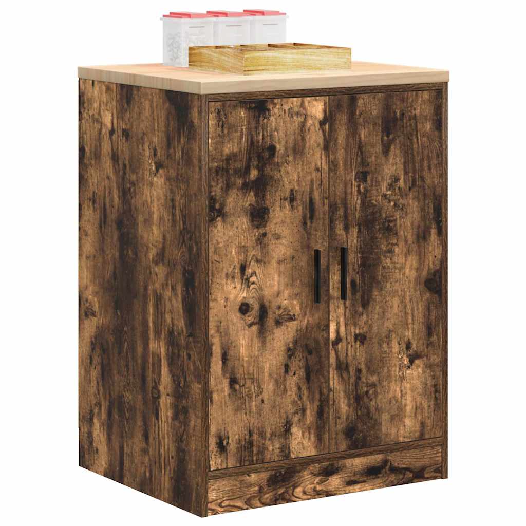 Garageopbevaringsskab røget eg 60x51x85 cm massivt træ fyrretræ