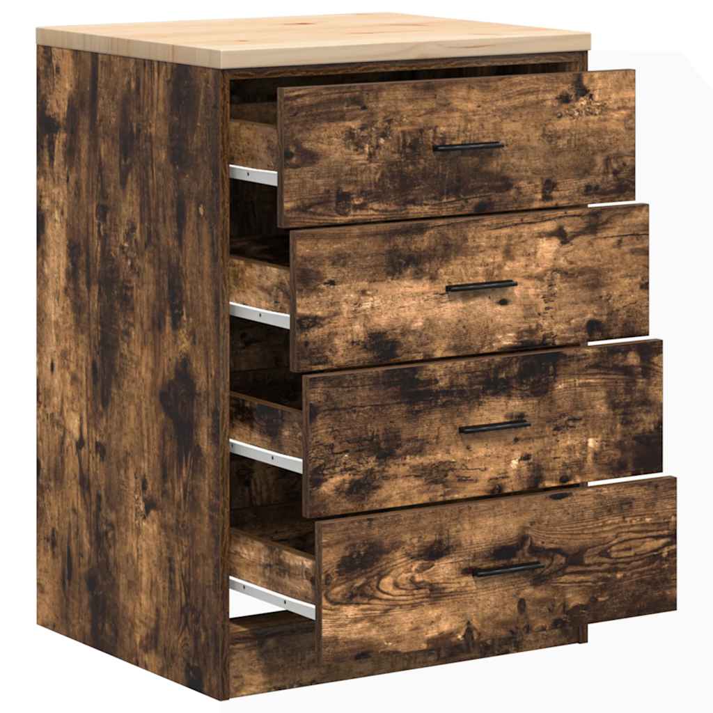 Garageopbevaringsskab røget eg 60x51x85 cm massivt træ fyrretræ