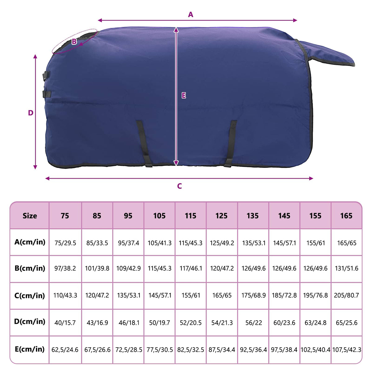Hestetæppe Fuldt Marineblå 95 cm Polyester