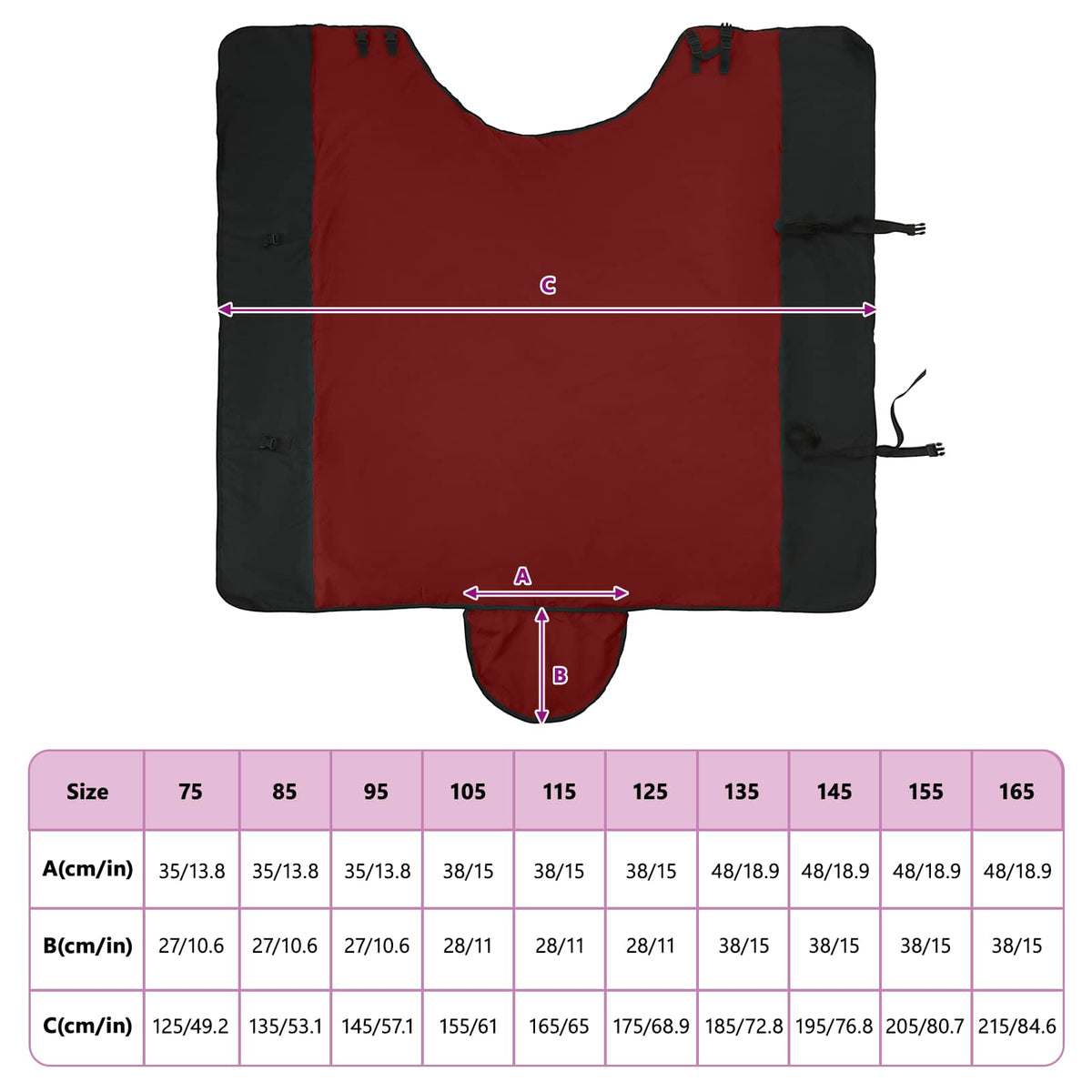 Hestetæppe Bordeaux og Sort 145 cm Polyester
