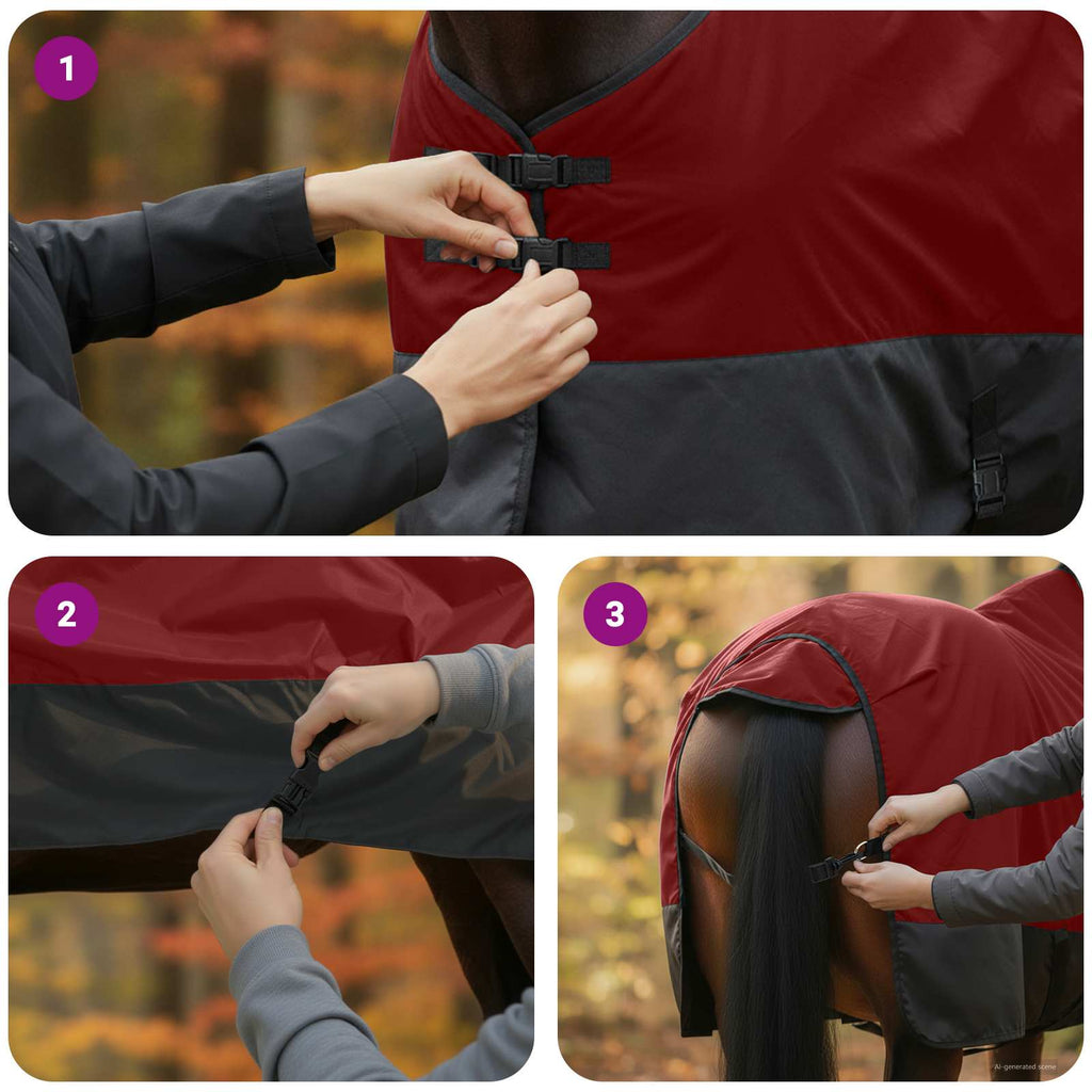 Hestetæppe Bordeaux og Sort 165 cm Polyester