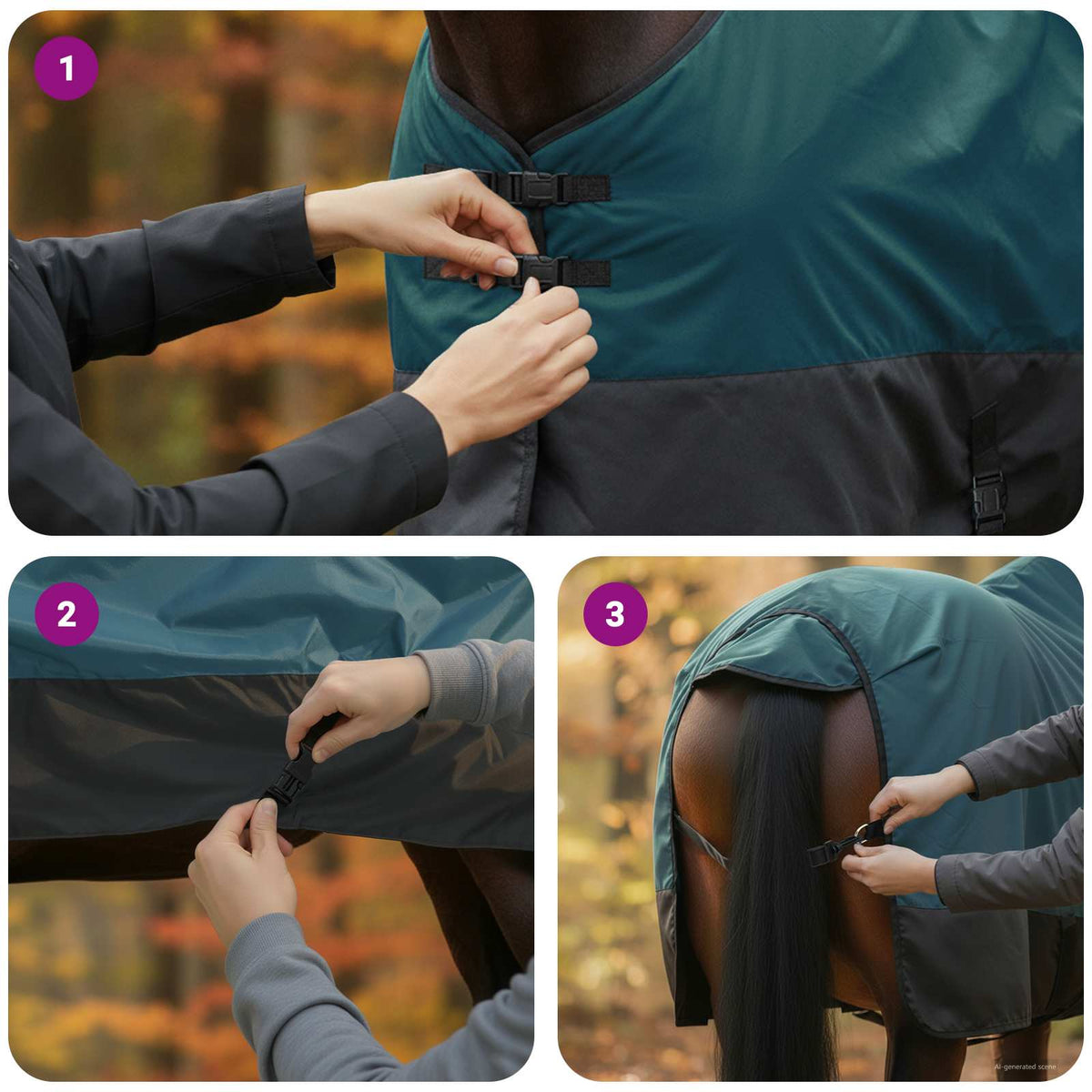 Hestetæppe Mørk Grøn og Sort 95 cm Polyester
