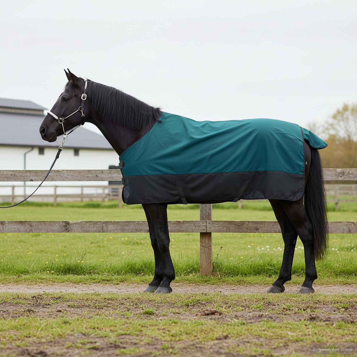 Hestetæppe Mørk Grøn og Sort 155 cm Polyester