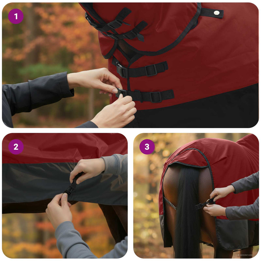 Hestetæppe Bordeaux og Sort 95 cm Polyester