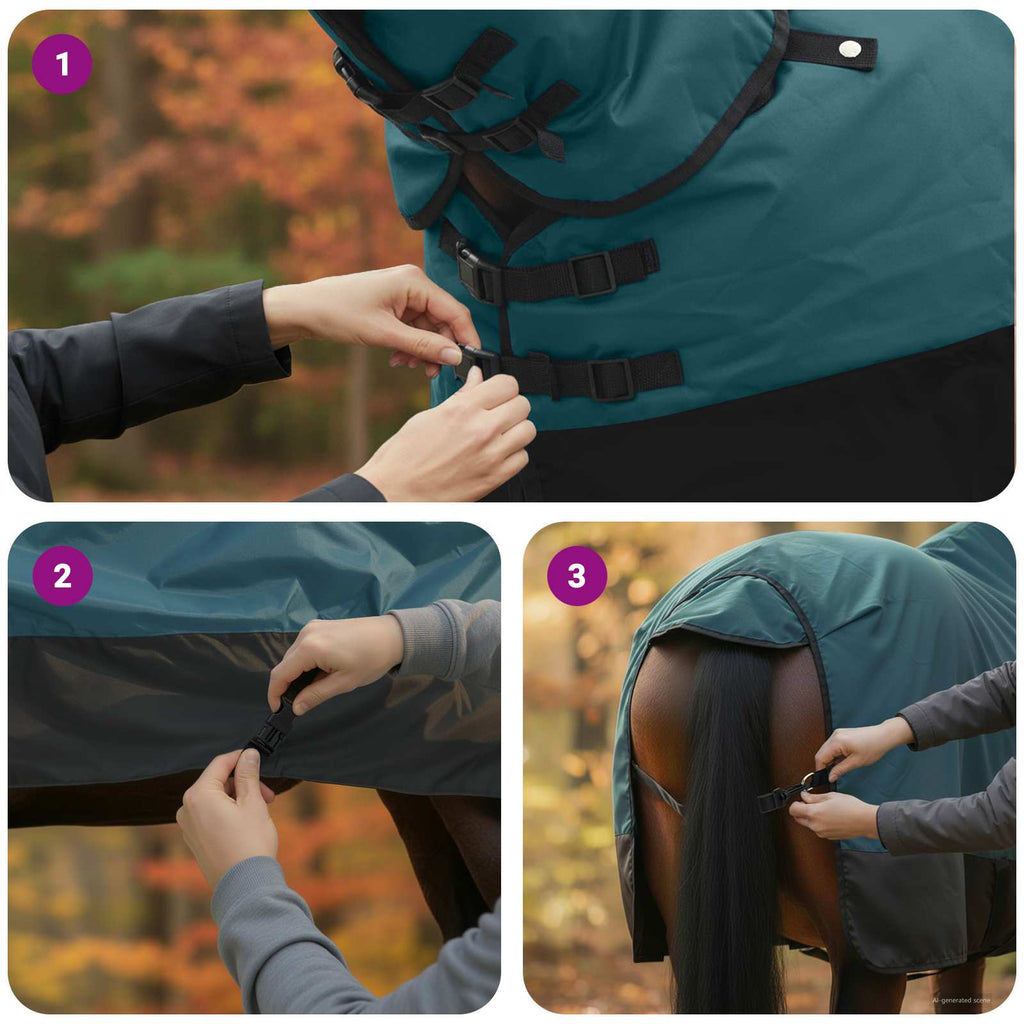 Hestetæppe Mørk Grøn og Sort 145 cm Polyester