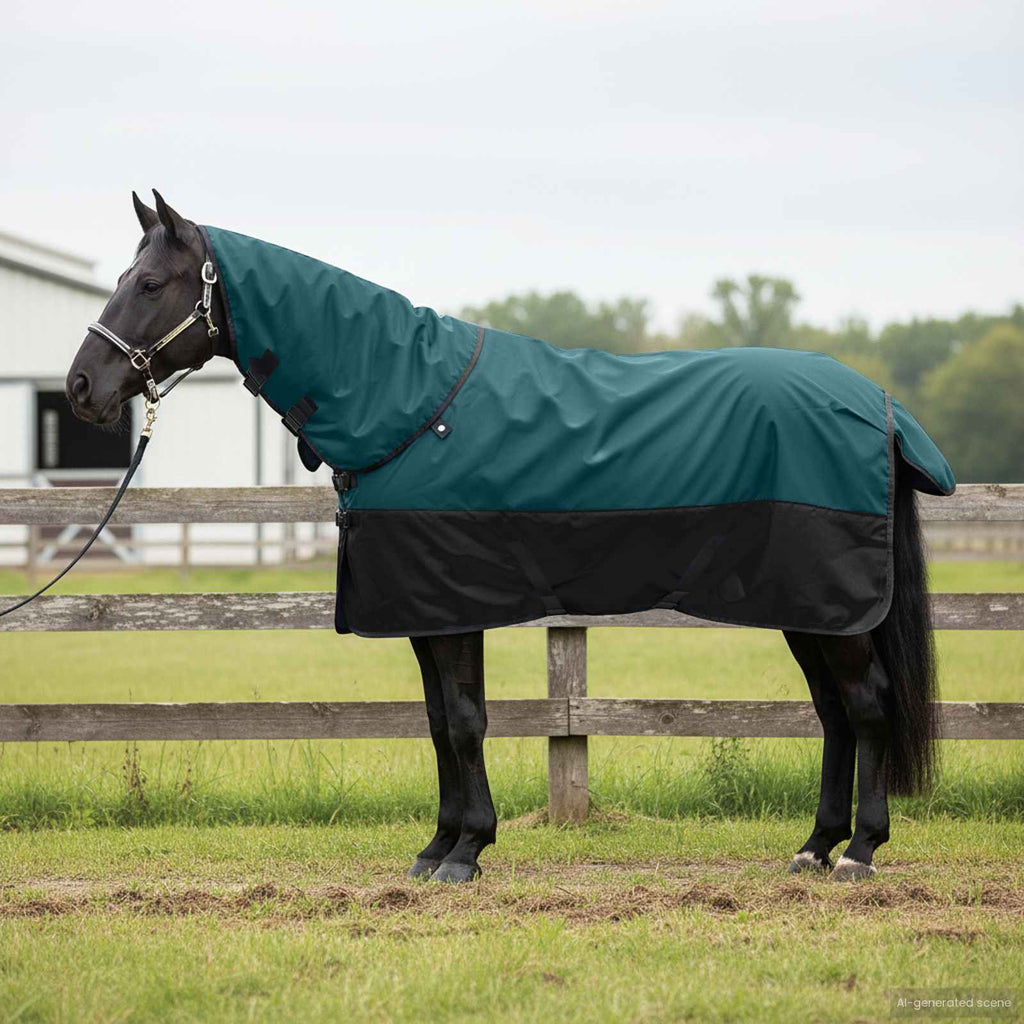 Hestetæppe Mørk Grøn og Sort 145 cm Polyester
