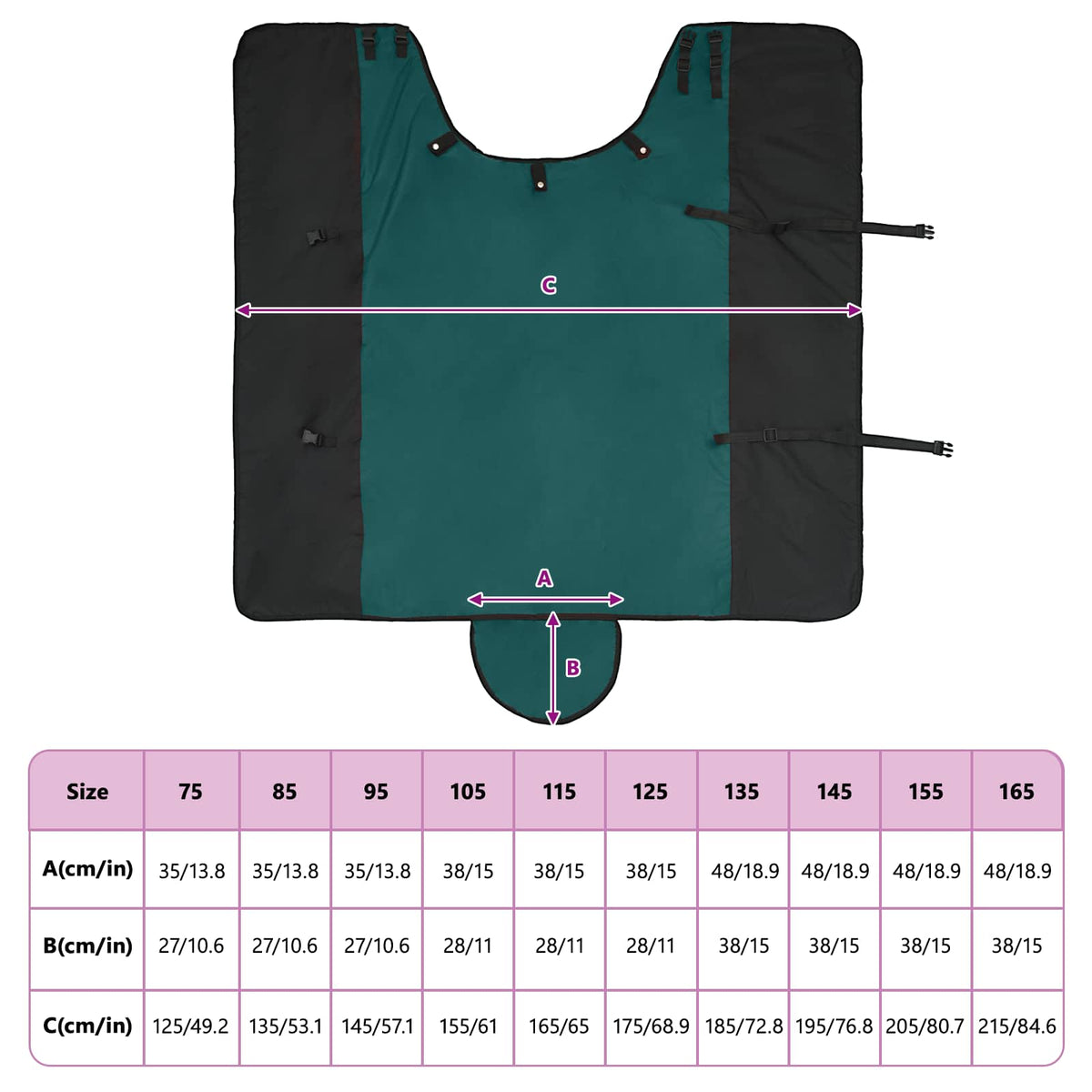 Hestetæppe Mørk Grøn og Sort 165 cm Polyester