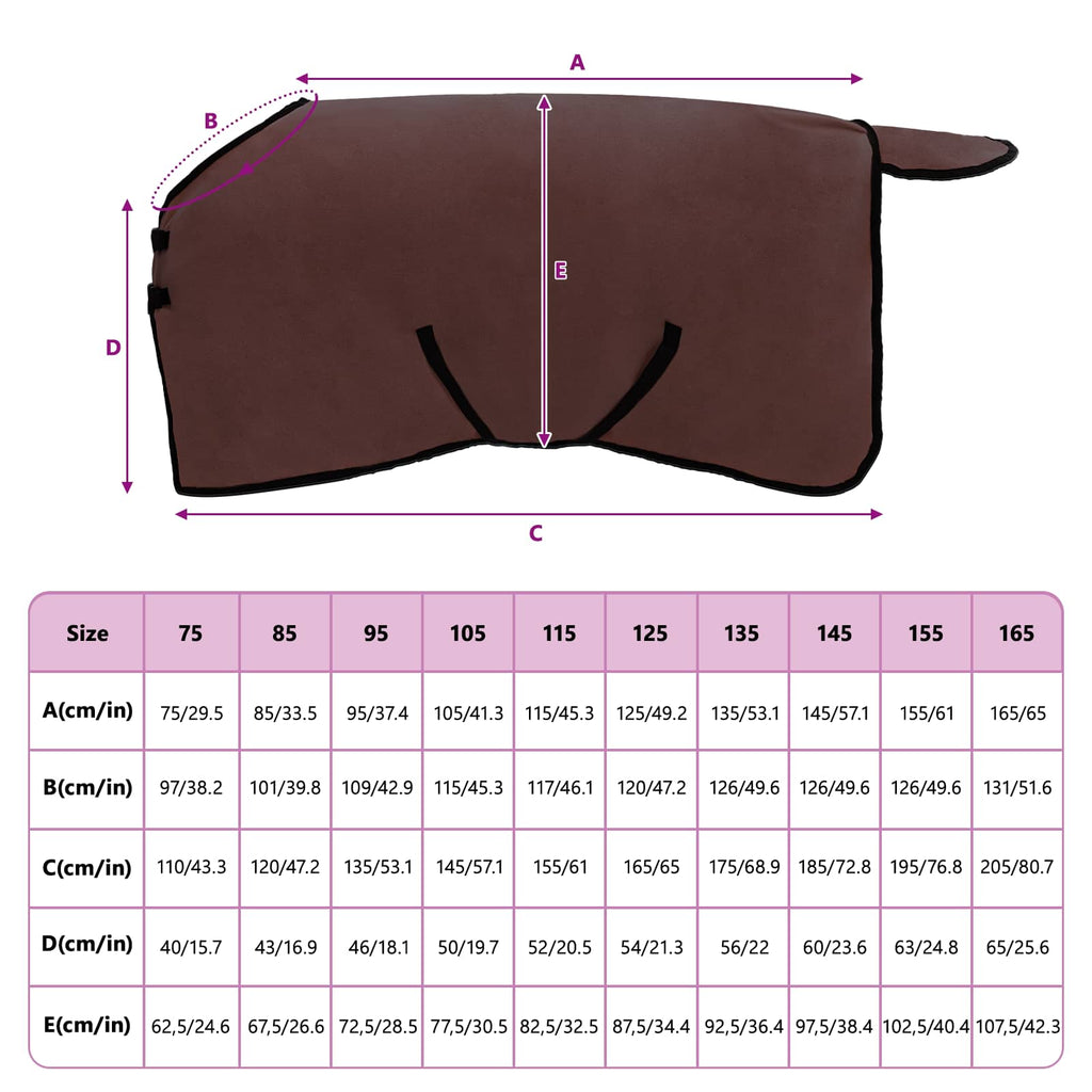 Hestetæppe Mørkebrun 95 cm Polyester Fleece