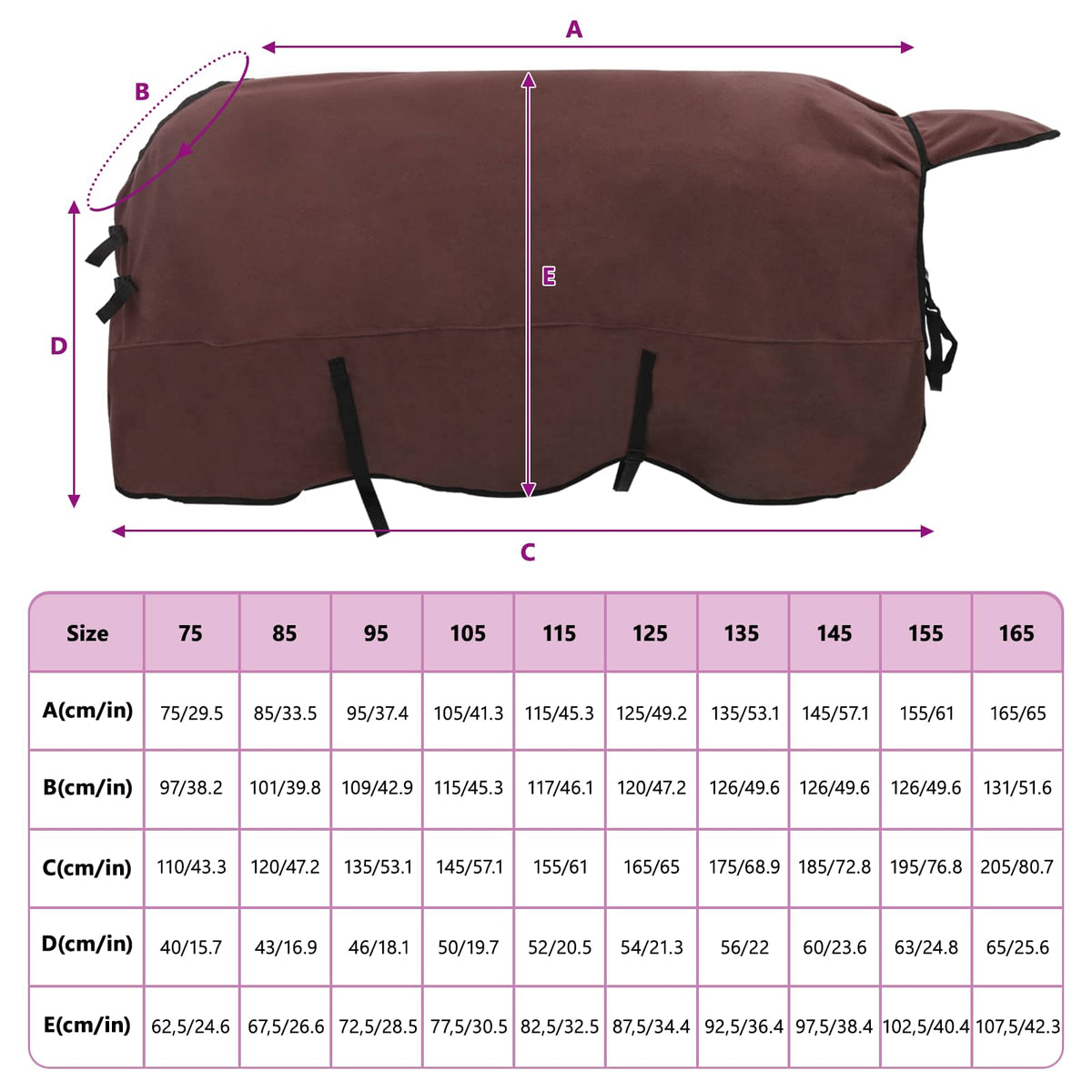 Hestetæppe Mørkebrun 125 cm Polyester Fleece