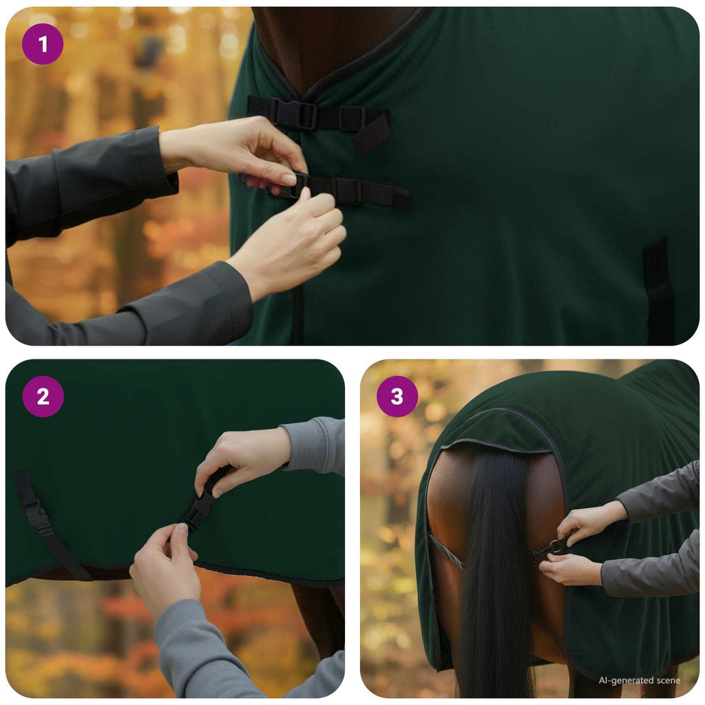 Hestetæppe Mørkegrøn 95 cm Polyester Fleece