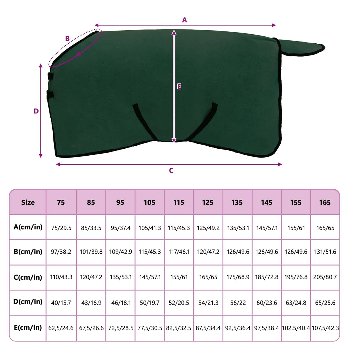 Hestetæppe Mørkegrøn 95 cm Polyester Fleece