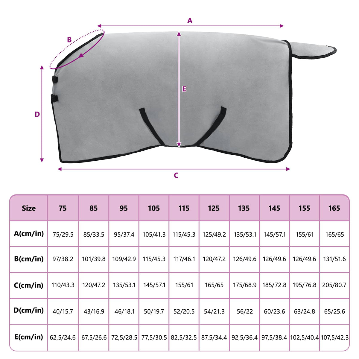 Hestetæppe Lysegrå og pink 95 cm Polyester Fleece