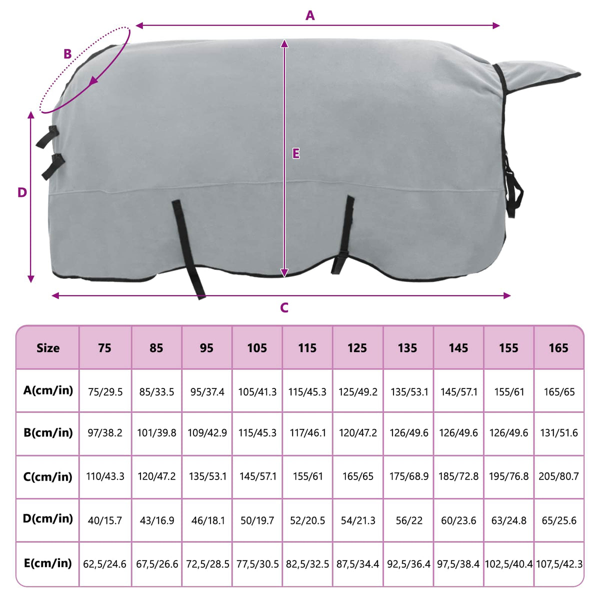 Hestetæppe Lysegrå og pink 145 cm Polyester Fleece