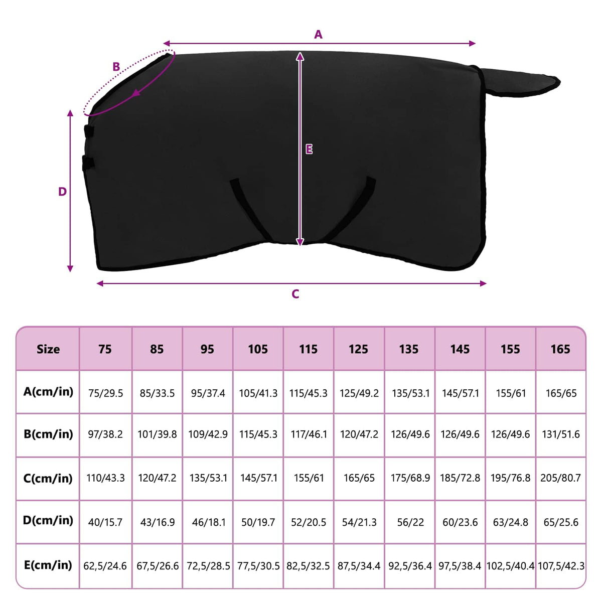 Hestetæppe Sort 105 cm Polyester Fleece