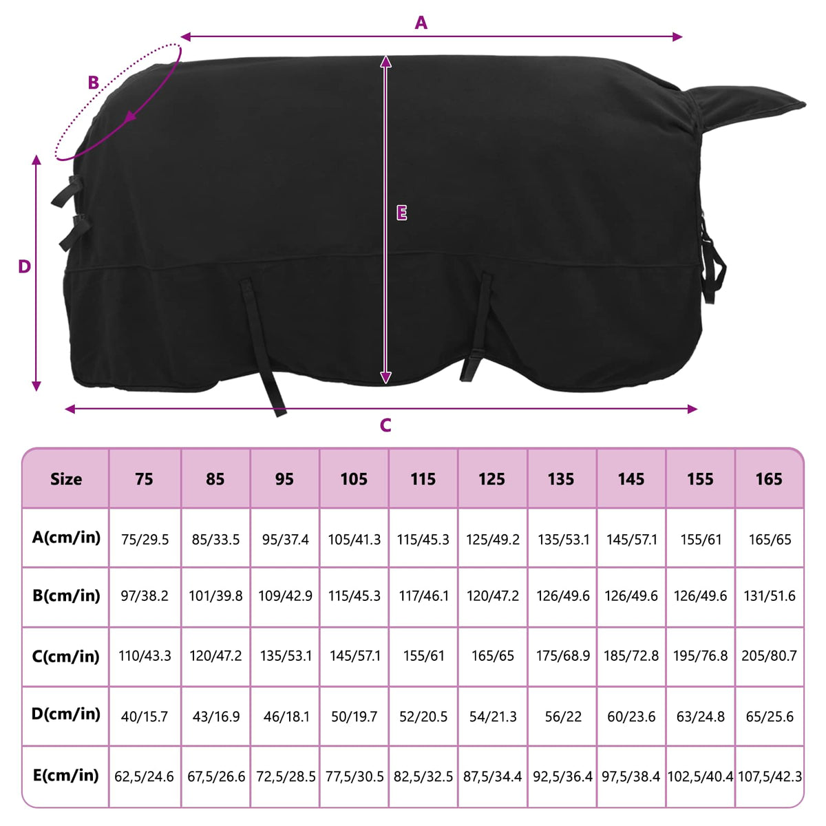 Hestetæppe Sort 145 cm Polyester Fleece