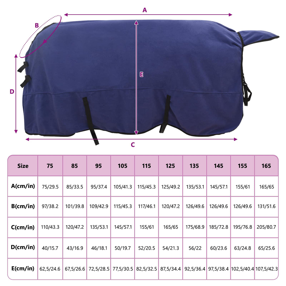 Hestetæppe Mørkeblå 125 cm Polyester Fleece