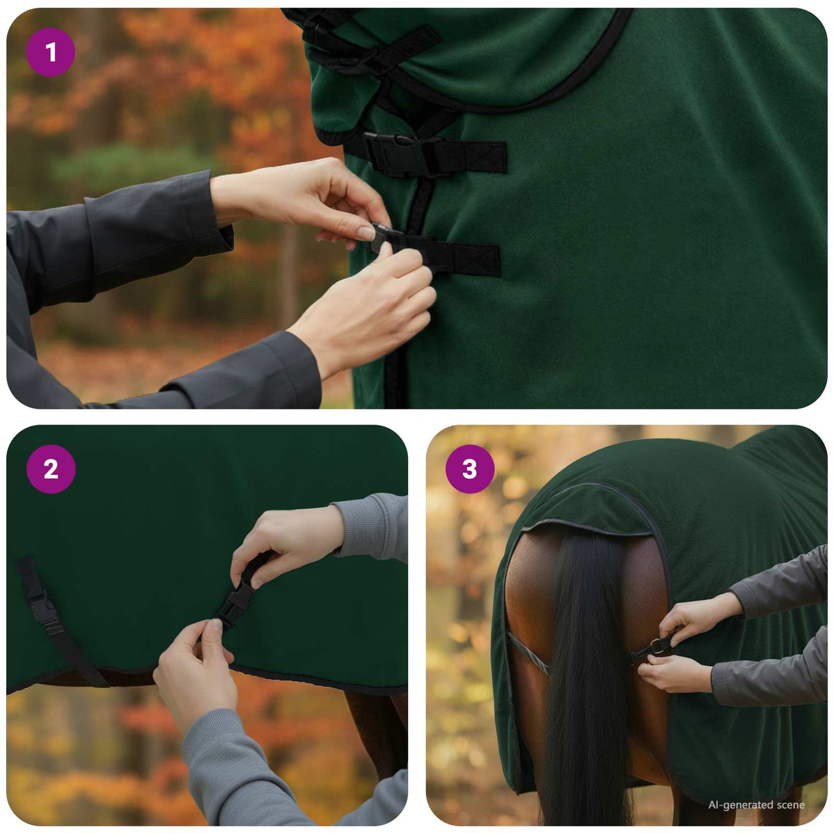 Hestetæppe Mørkegrøn 105 cm Polyester Fleece