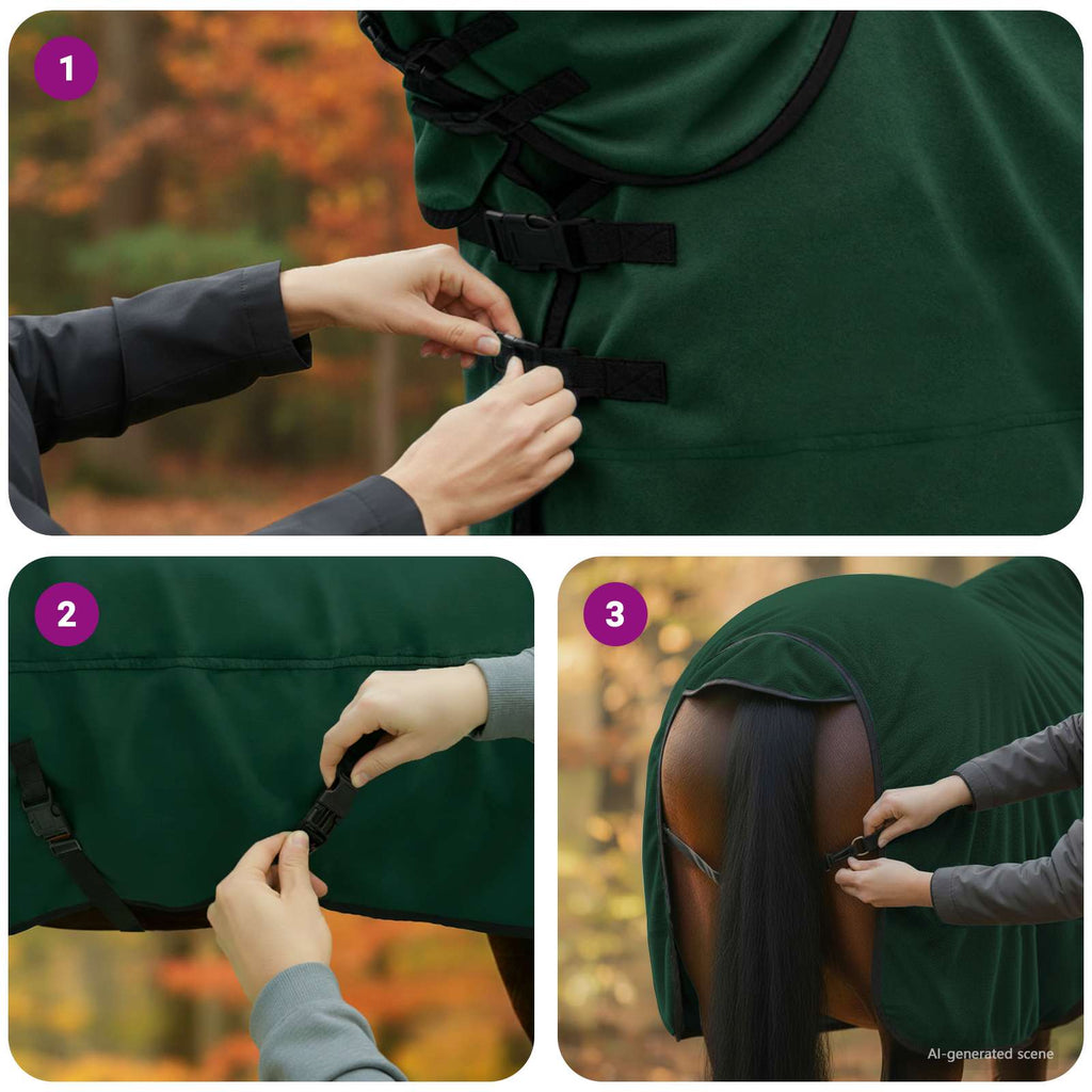 Hestetæppe Mørkegrøn 135 cm Polyester Fleece
