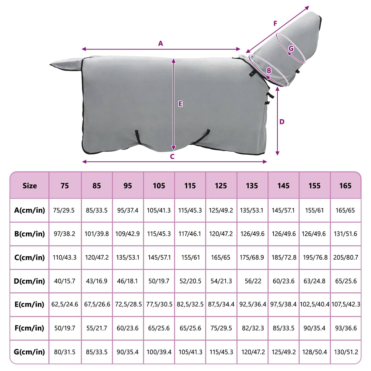 Hestetæppe Lysegrå og pink 75 cm Polyester Fleece