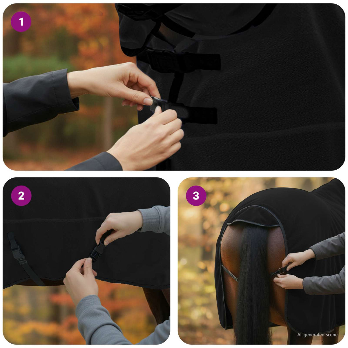 Hestetæppe Sort 145 cm Polyester Fleece