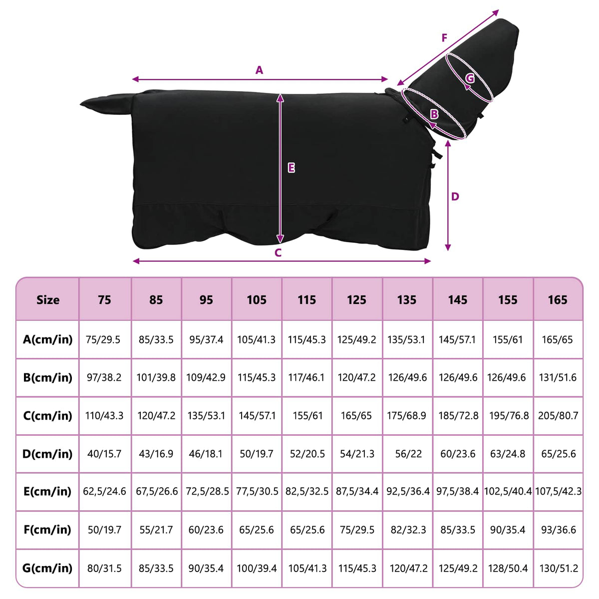 Hestetæppe Sort 165 cm Polyester Fleece