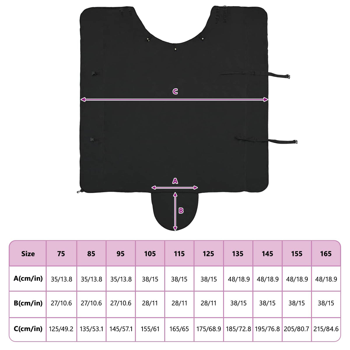 Hestetæppe Sort 165 cm Polyester Fleece