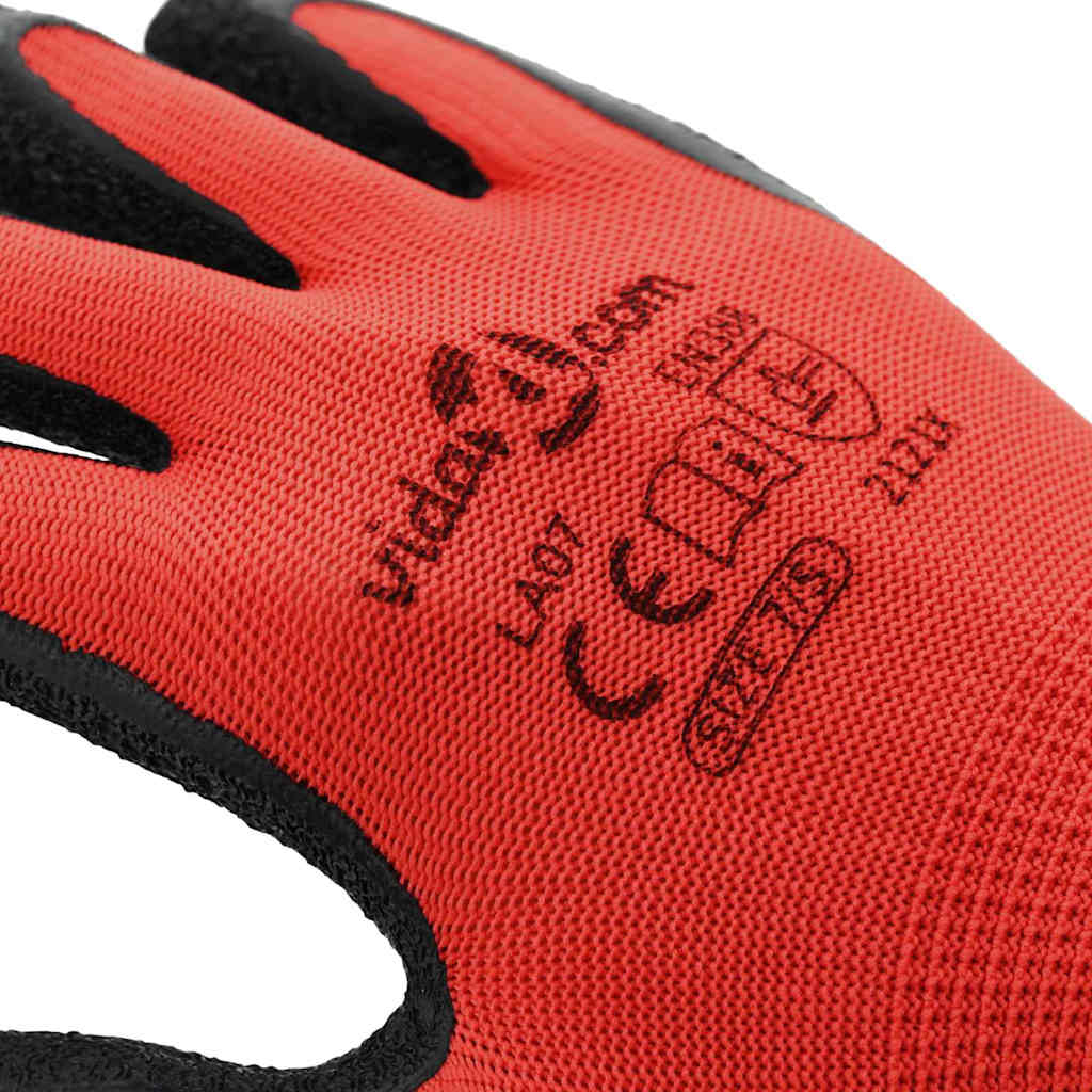 Arbejds handsker 12 stk. Rød og Sort 7 / S Latexbelægning