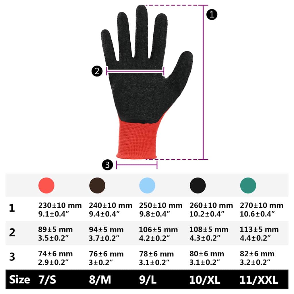 Arbejds handsker 12 stk. Rød og Sort 7 / S Latexbelægning