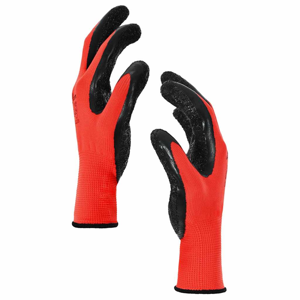 Arbejds handsker 12 stk. Rød og Sort 10 / xl Latexbelægning