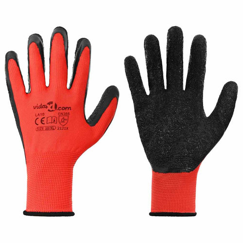 Arbejds handsker 24 stk. Rød og Sort 10 / xl Latexbelægning