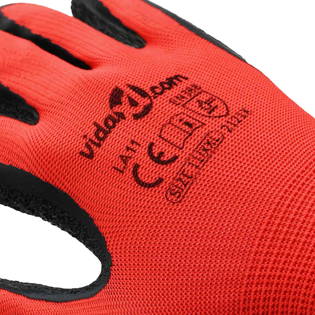 Arbejds handsker 12 stk. Rød og Sort 11 / XXL Latexbelægning