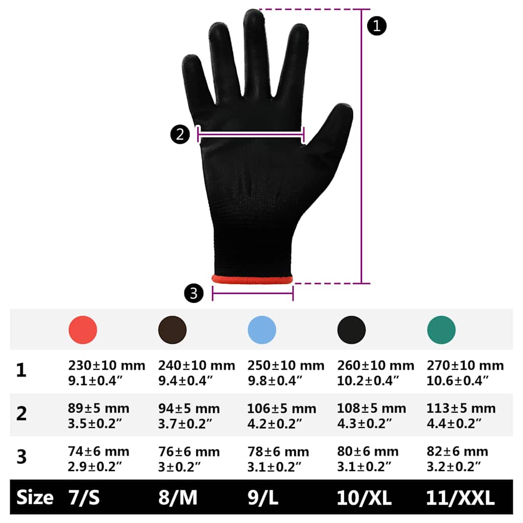 Arbejds handsker 12 stk. Sort 7 / S Polyester