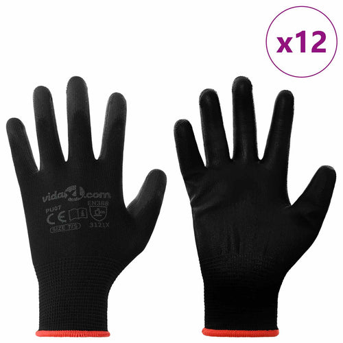 Arbejds handsker 12 stk. Sort 7 / S Polyester
