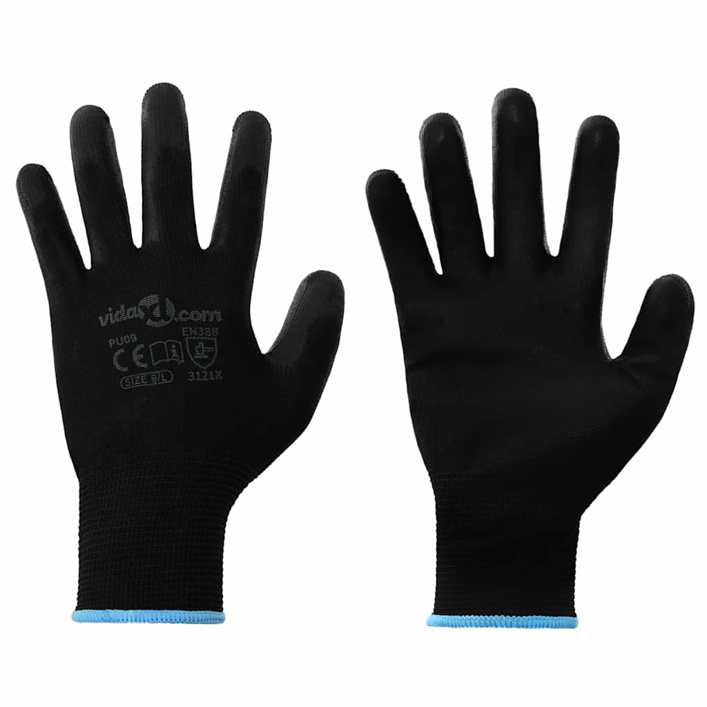 Arbejds handsker 12 stk. Sort 9 / l Polyester