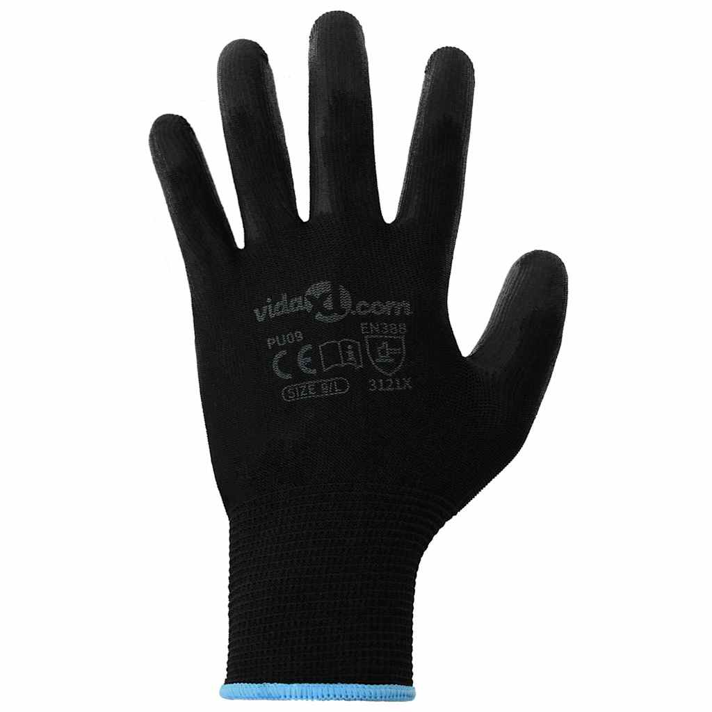 Arbejds handsker 12 stk. Sort 9 / l Polyester