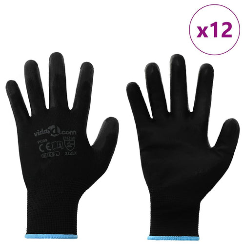 Arbejds handsker 12 stk. Sort 9 / l Polyester