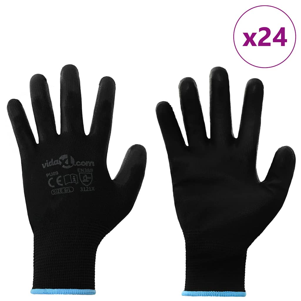 Arbejds handsker 24 stk. Sort 9 / l Polyester