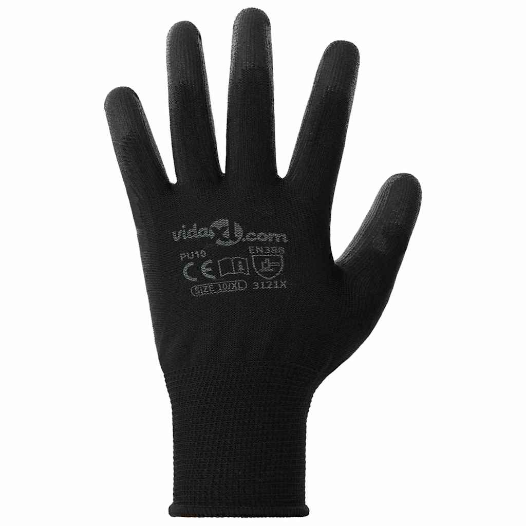 Arbejds handsker 12 stk. Sort 10 / xl Polyester