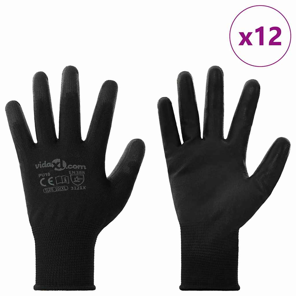 Arbejds handsker 12 stk. Sort 10 / xl Polyester