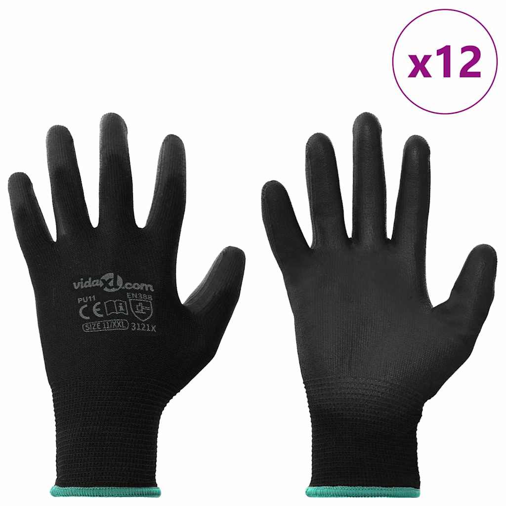 Arbejds handsker 12 stk. Sort 11 / XXL Polyester