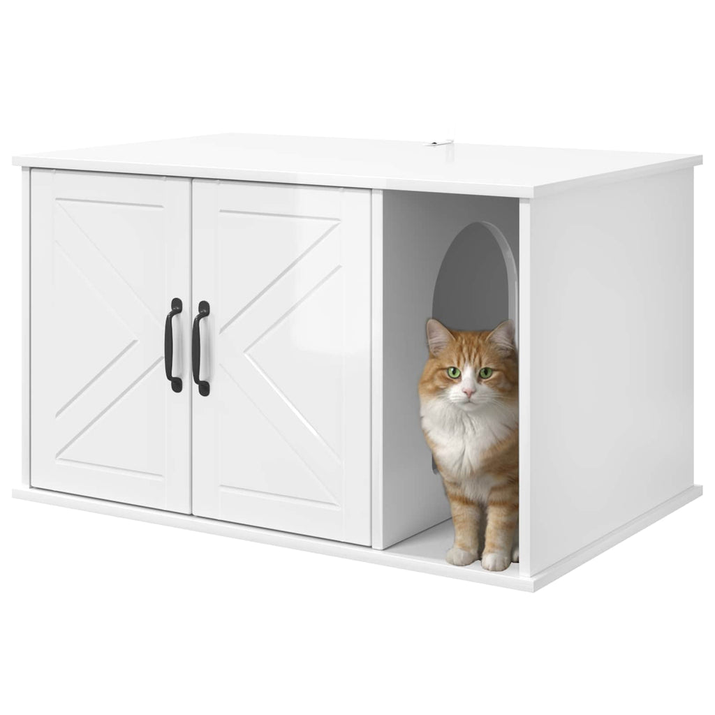 Kat Hus Gloss Hvid 85 x 55 x 50,5 cm Konstrueret træ