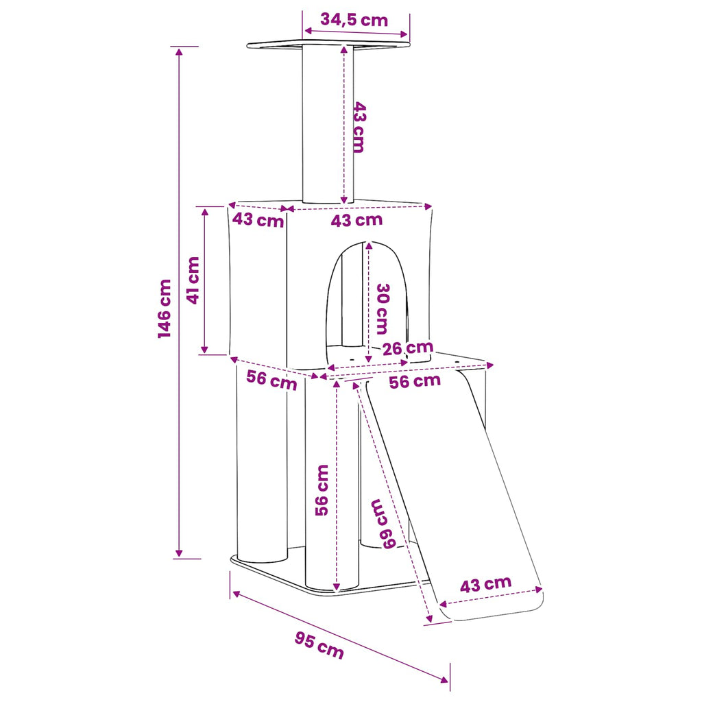 Kattetræ med sisal klatreposter Lysegrå 146 cm