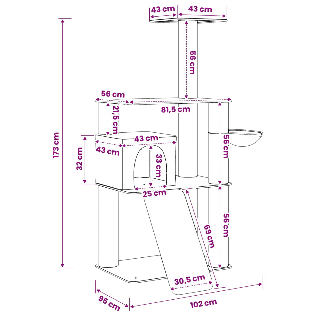 Kattetræ med sisal klatreposter Mørkegrå 173 cm