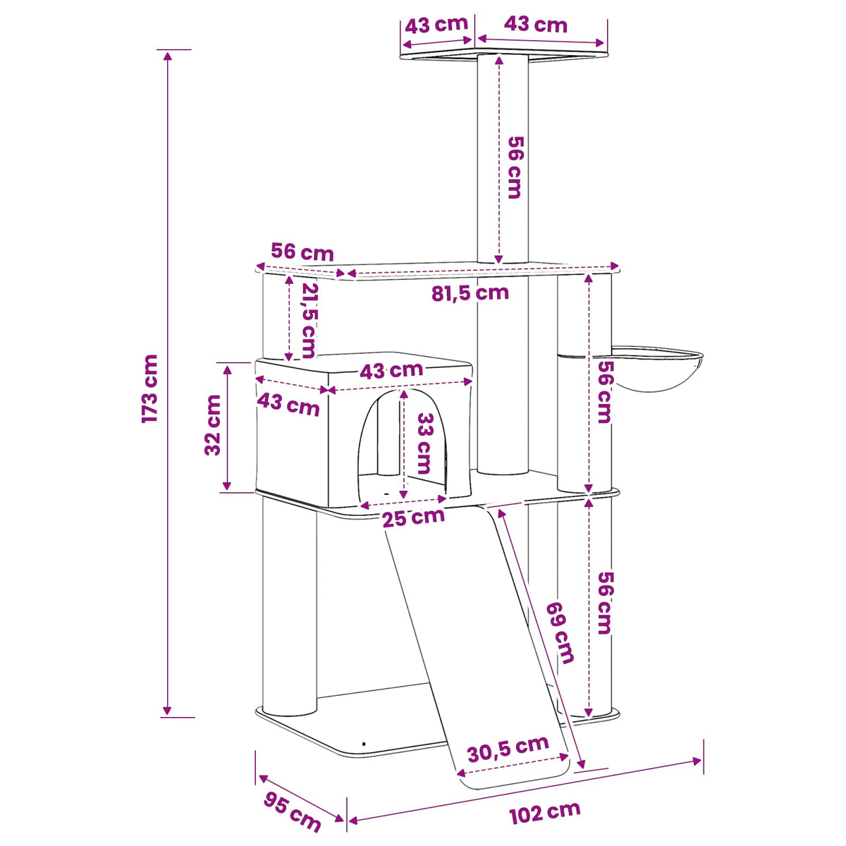 Kattetræ med sisal klatreposter Cremefarvet 173 cm